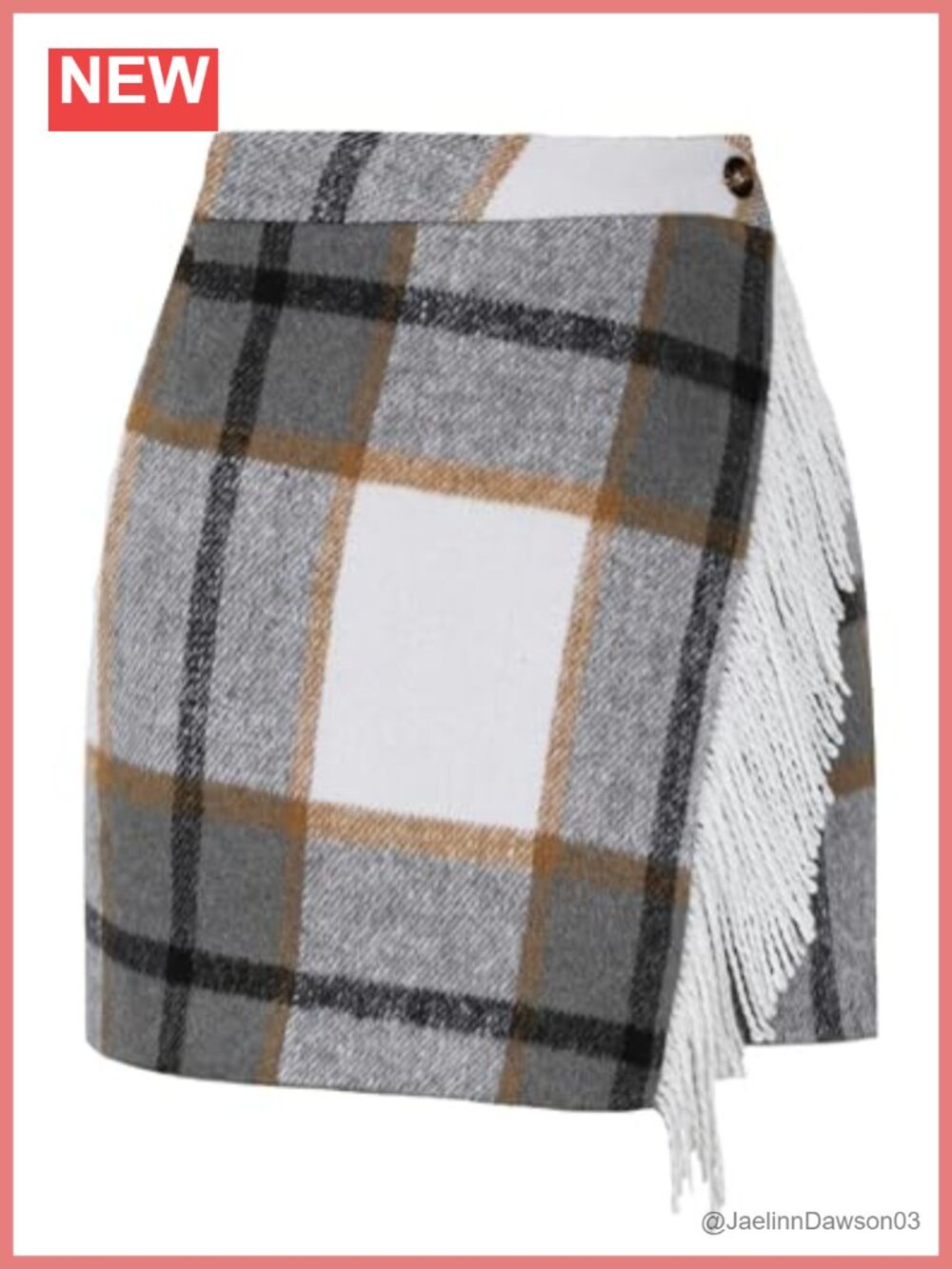 Plaid Mini Skirt High Waist Bodycon Pencil Fringe Wool Blend